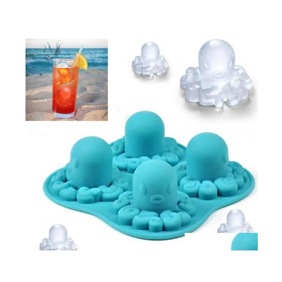 Eiscreme-Werkzeuge Entzückende Octopus-Form Kreatives Sile-Tablett Mod Küchenbar Kühlung Fruchtsaft Trinken Niedlicher Maker VT1516 Drop Deliver Dhkxf