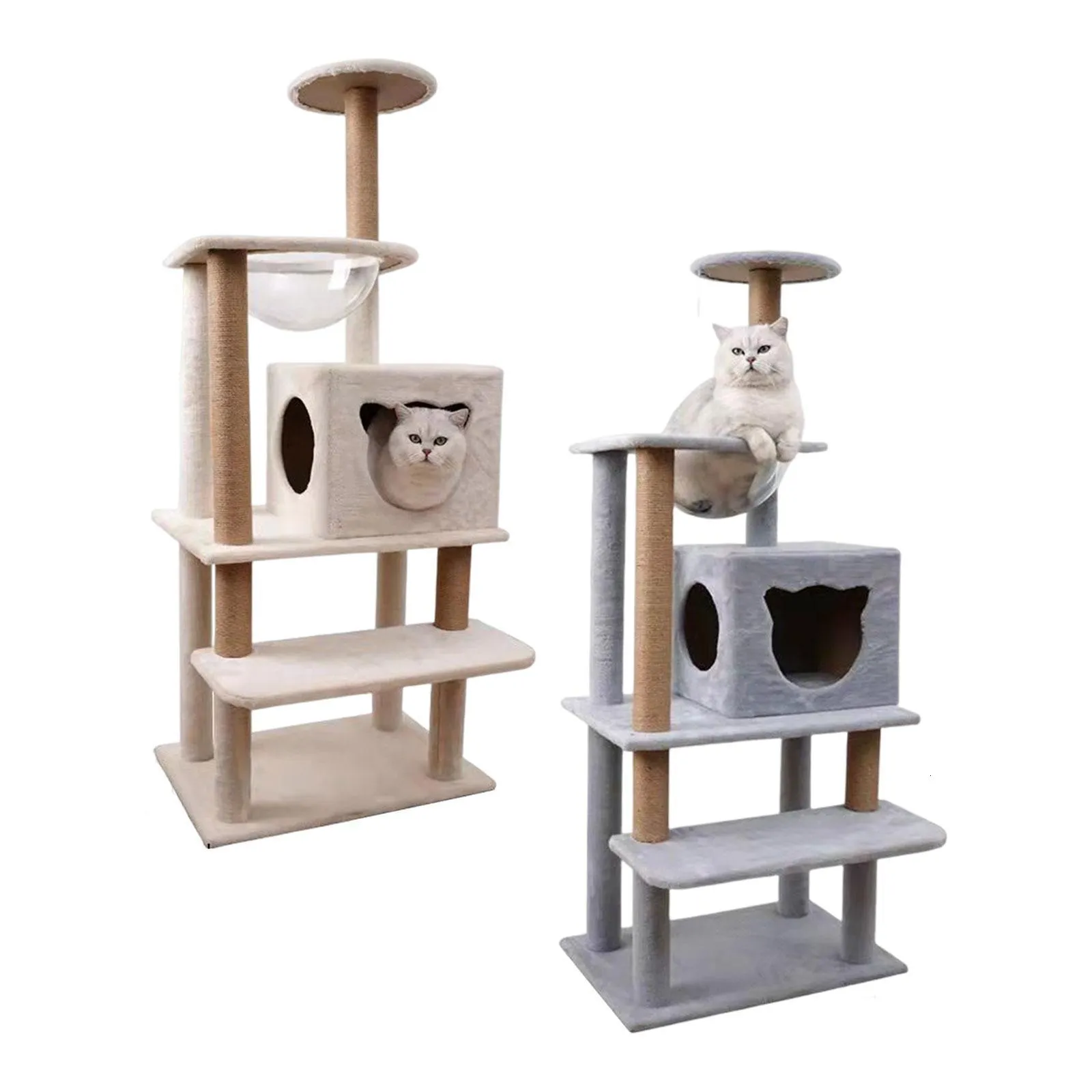 Multi Level Cat Scratching Post Cat Condo Climbing Stand Hammock Velvet Platform Velvet Cat Tree Towers for Grind Claws Kitty