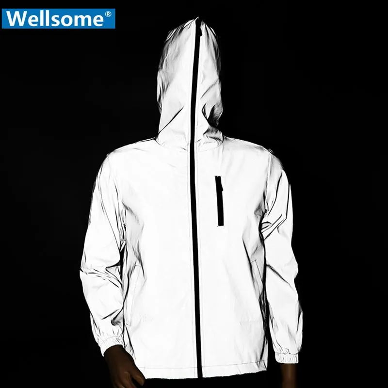 Vestes pour hommes hommes coupe-vent entièrement réfléchissant Hip Hop Streetwear Noctilucent veste à capuche imperméable hommes manteaux hommes