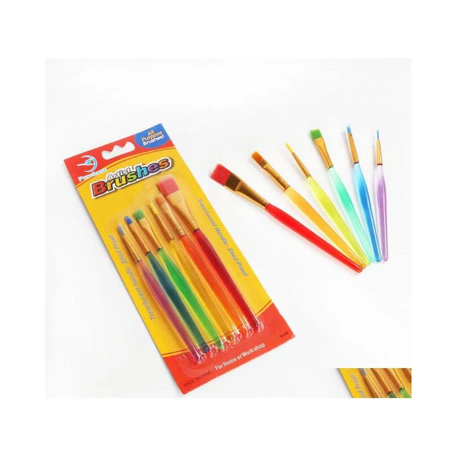 Painting Supplies Wholesale 6 Sticks Transparent Diy Children Watercolor Brush Colorf Rod Durable Kids Soft Ding Pen Dh1200 Drop Del Dhmo7