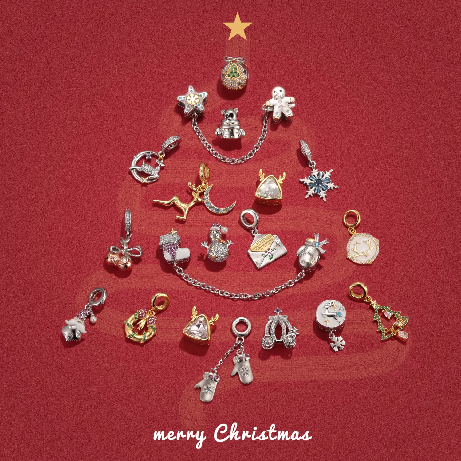 Nuova collezione natalizia Ciondoli perline in argento sterling S925 adatti per bracciale Pandora Collana Bracciale fai da te Accessori Perline Albero di Natale