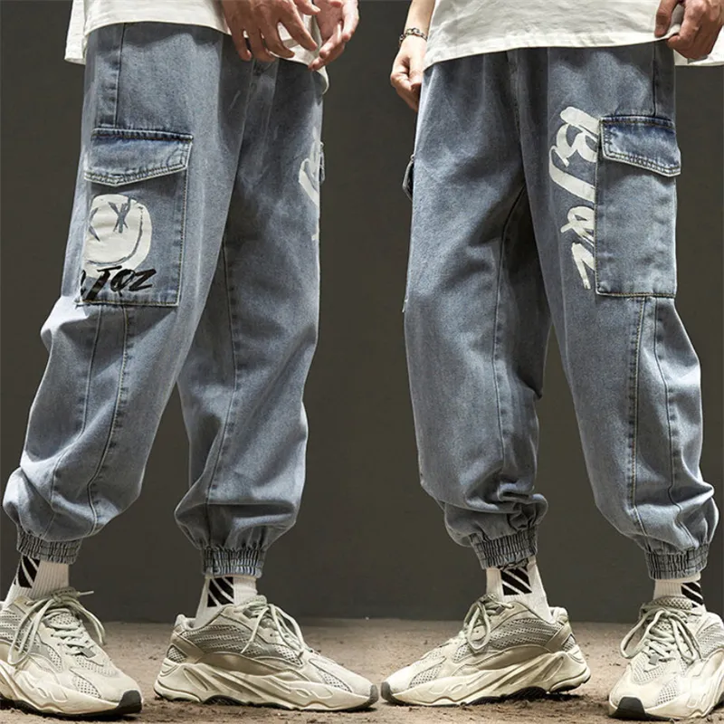 Hommes Jeans Cargo Pantalon Hip Hop Poche Imprimé Harem Tendance Streetwear Style Coréen Lâche Sauvage Cheville Longueur Vêtements 230106