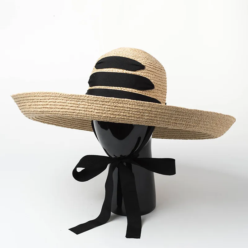 Wide Brim Hats Bucket Défilé de mode européen et américain montre de grands avant-toits chapeau de paille de plage rétro dôme ourlet avec pare-soleil extérieur rafia 230106