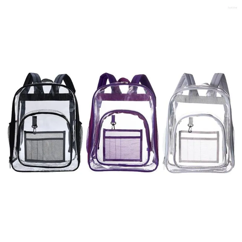 Sac à dos robuste Transparent avec sangles renforcées, pochette avant pour accessoires, cartable Transparent pour le travail et le sport