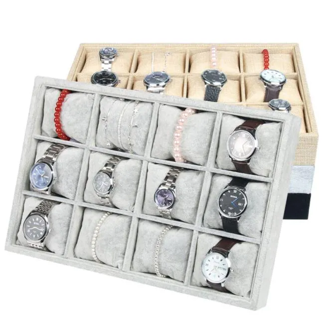 Hoogte Velvet Jewelry Box armband Watch Tray Sieraden Display Holder Boutique Sieraden Opslag 12 Grid Small Pillow Tray9274891