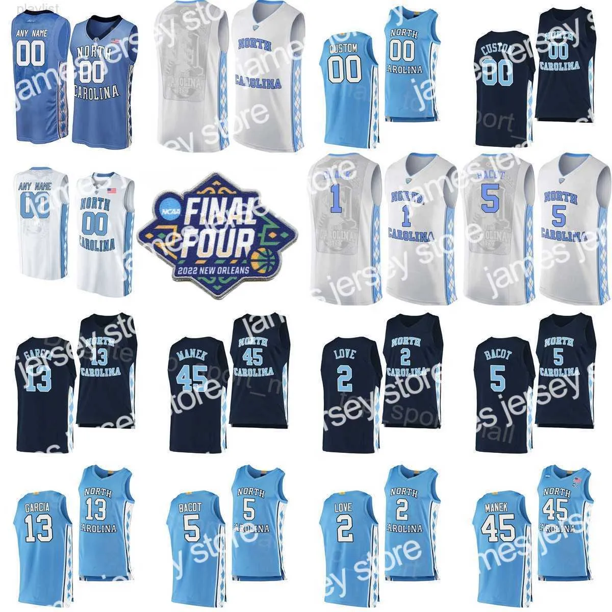 Koszykówka uniwersytecka nosza koszykówkę uniwersytecką noszą NCAA Final Four Basketball North Carolina Tar Heels Jerseys 5 Armando Bacot 2 Caleb Love 45 Brady Manek 4 RJ Davis