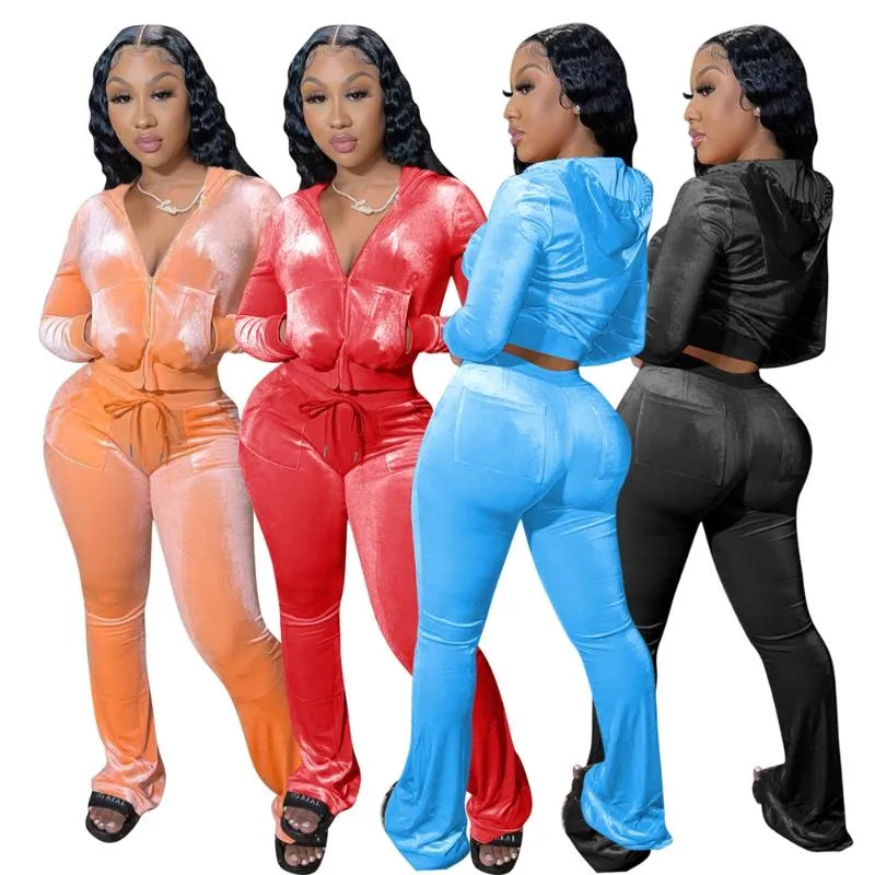 Women's Two Piece Pants In Stock Velvet Womens Joggers 2 Crop Top Set For Women Tracksuit Winter Sweatsuit