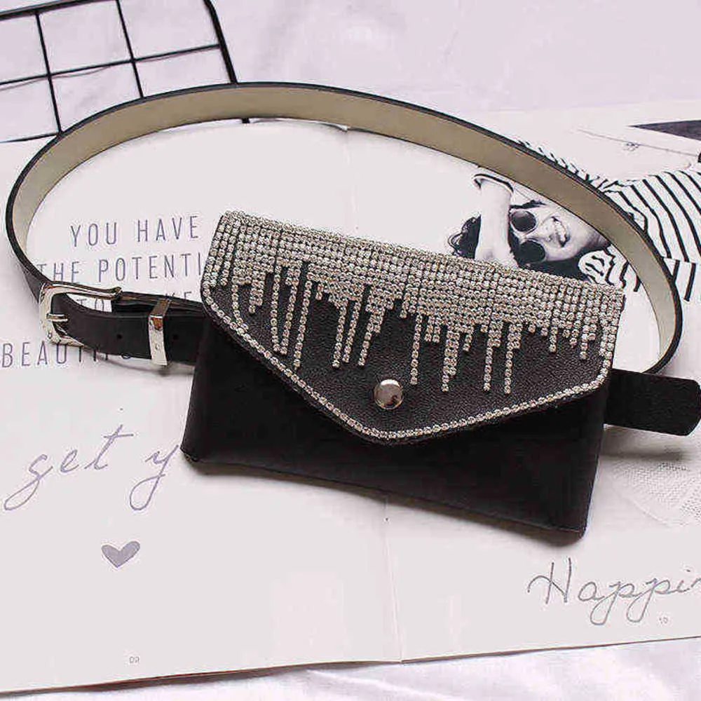 belt bags Blinkbling Sparkling Rhinestone Tassel Concealed Buckle Pu Leather Waist Bag Belt Women s Fashion Trend Ab 220723