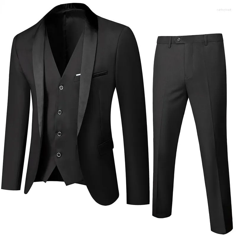 Abiti da uomo Uomo Nero Un bottone 3 pezzi Collo a scialle di marca Slim Fit Pantaloni eleganti Uomo Smoking da sposo da sposa