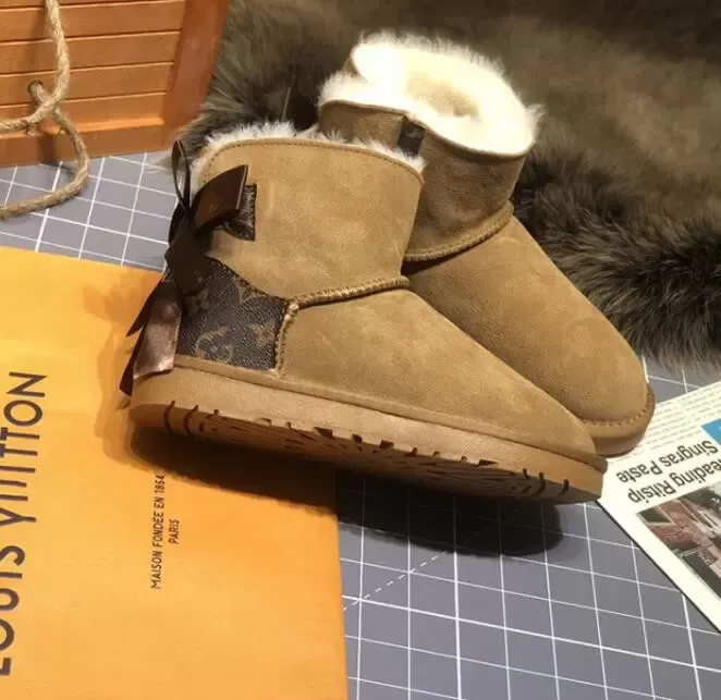 Aus – bottes en U avec nœud en L pour femme, Design classique, garde au chaud, court hiver, en cuir véritable, peau de mouton, peluche, livraison gratuite, offre spéciale