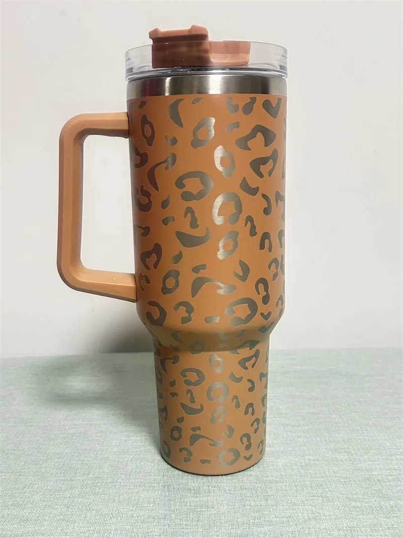 Leopard Print 40oz Reusable Glitter For Tumblers With Handle And Straw  Stainless Steel Insulated Travel Mug For Convenient And Efficient Drinking  From Yu5644, $7.33