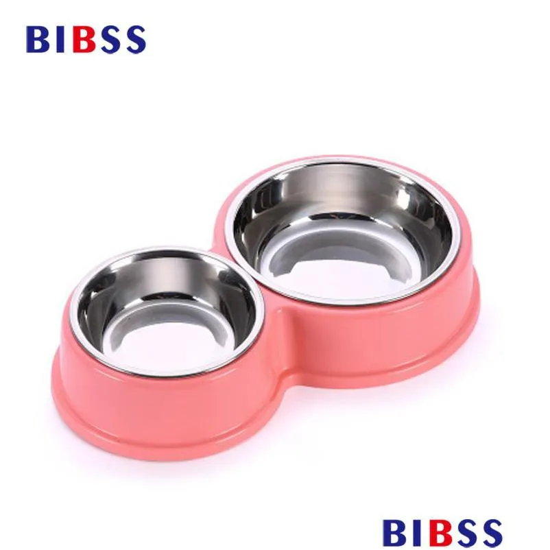 Dog Bowls Feeders Stainless Steel Pet Double Puppy Cats Eating Feeder Container Drinking Bowl Antislip Feeding Watering Dish Y2009 Dh7Fn