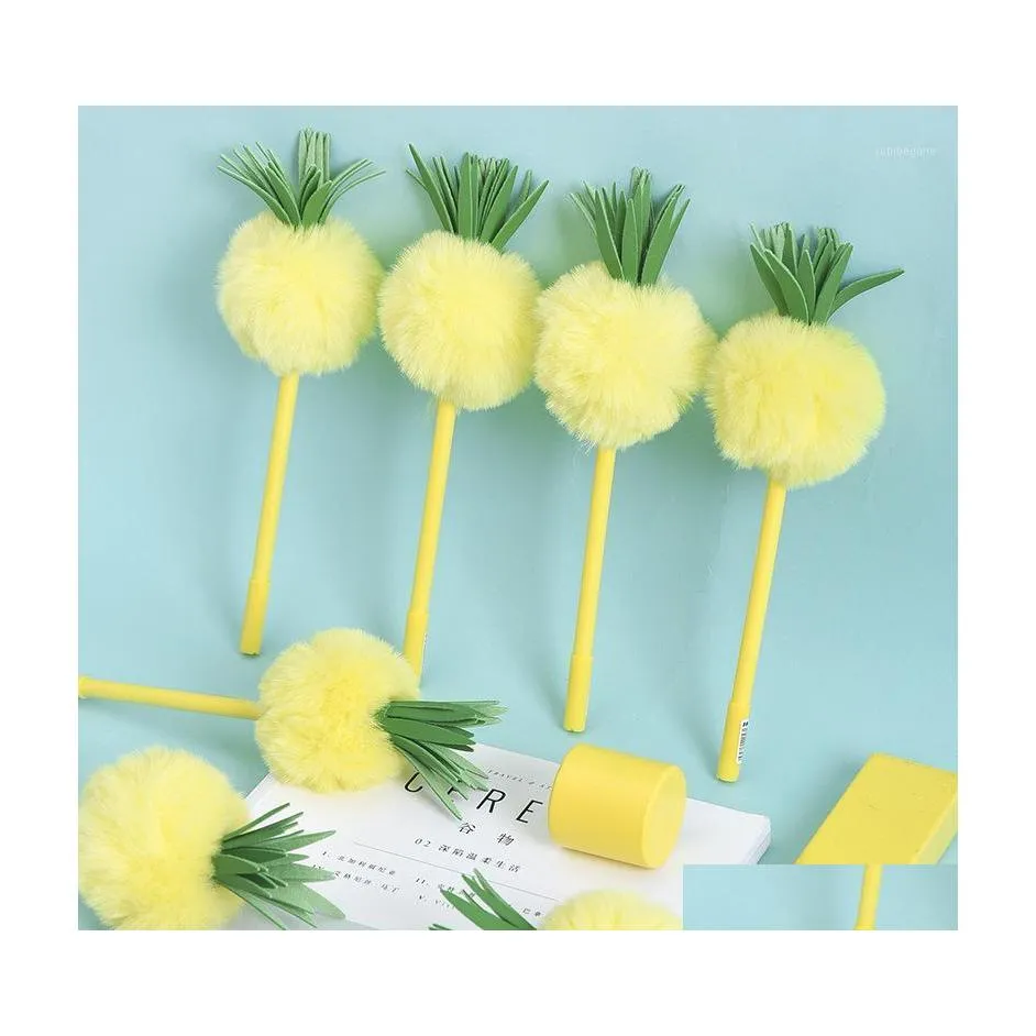 Gel Pens Pineapple Shaped Fuzzy Ball Pen Cute Fluffy As Plush School 16Pcs/Lot1 Drop Delivery Office Business Industrial Writing Supp Dhvqs