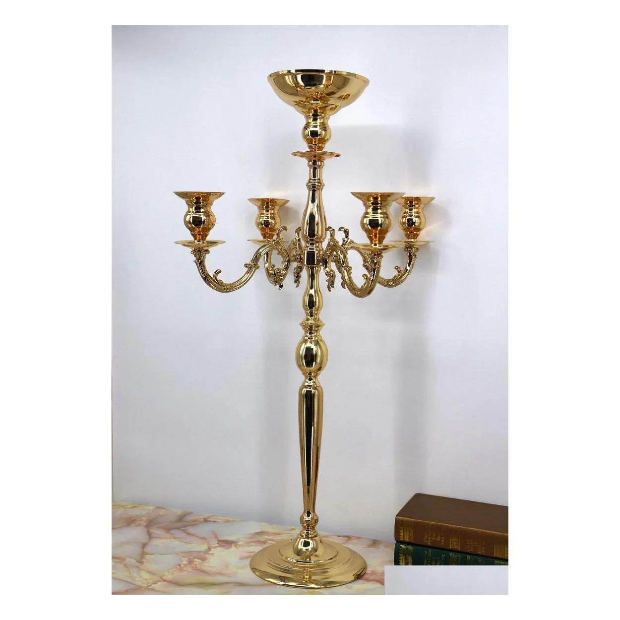 Party Decoration 85 cm Tall Metal 5 Arm Candelabra With Flower Bowl Candle Holder Rack Wedding Table Centerpiece Decorations Iron Va Dhieb