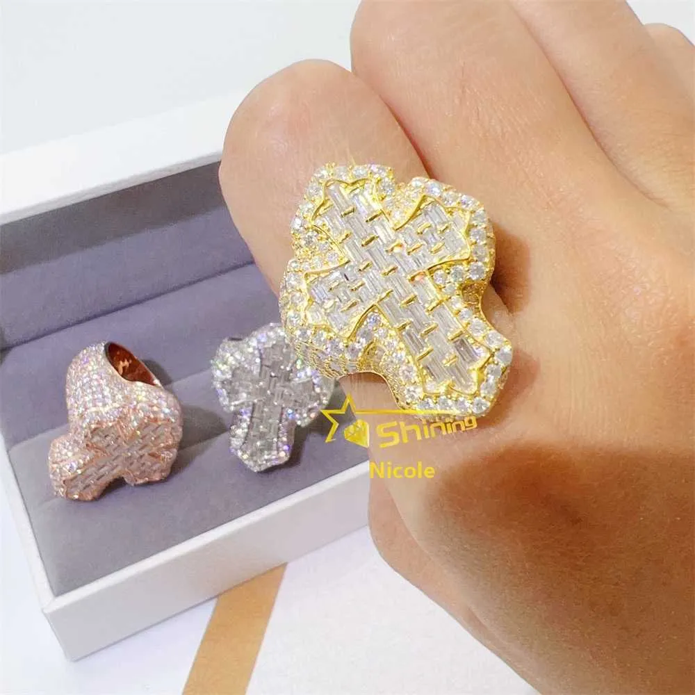 Echt 925 Sterlingsilber Eis CZ Baguette Herren Pinky
