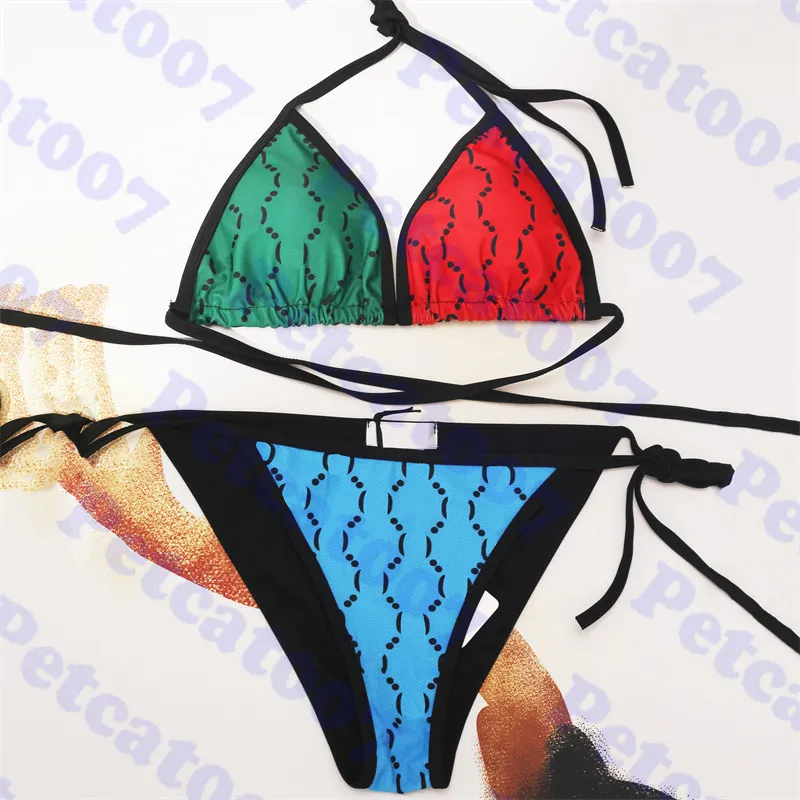 Bokstavstryck Bikini Designer Färgglad Baddräkt Sommarbaddräkt Klassiska Strappy Badkläder För Kvinnor