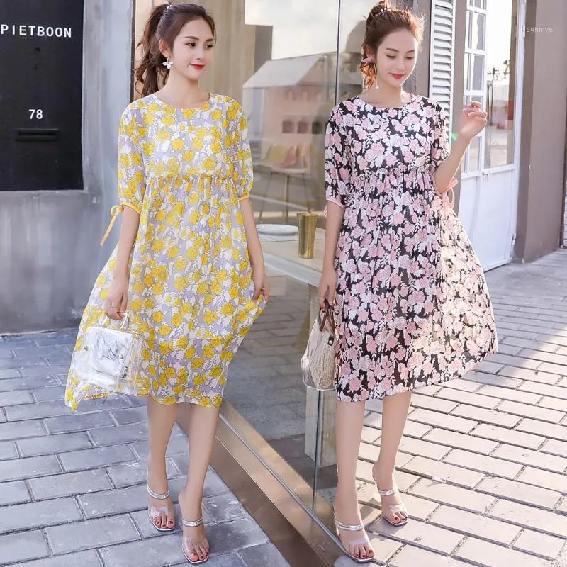 Maternity Dresses Flower Print Chiffon Dress Summer Fashion Clothes For Pregnant Women Pregnancy