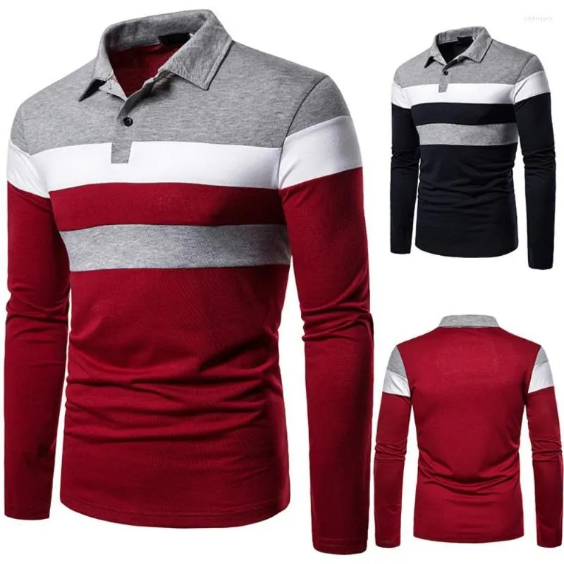 Men's Polos 2023 Autumn Casual Men Long Sleeve Turn Down Collar Stripes Color Block Buttons Shirt Blouse