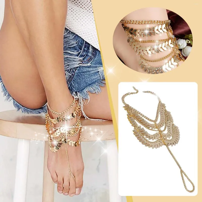 Bracelets de cheville avec anneaux assortis, chaîne à pampilles multicouches, bijoux de plage, cadeau pour fille, femme, maman