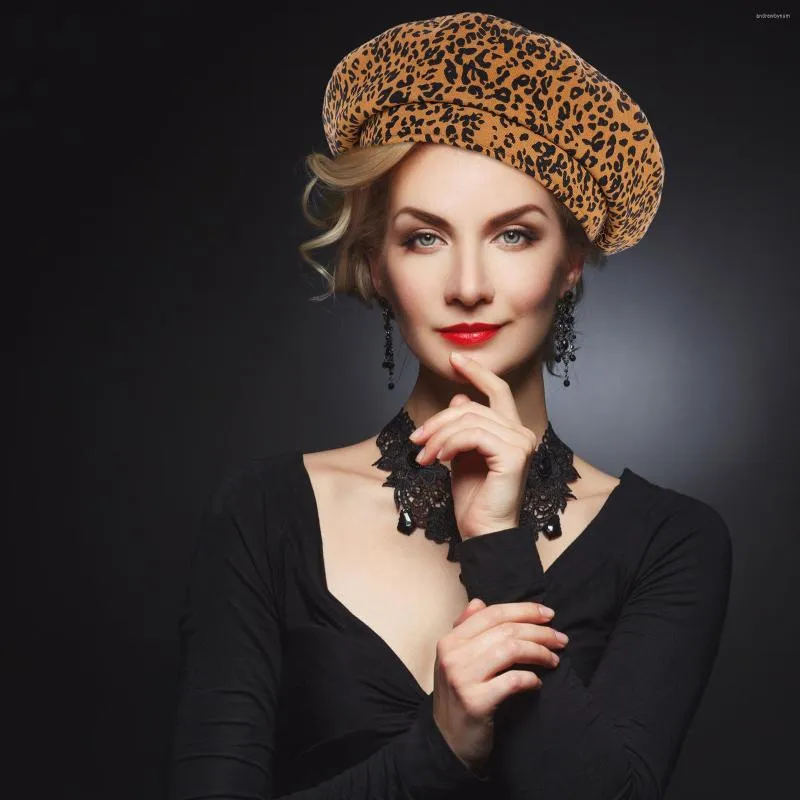 베레트 베레트 모자 따뜻한 프랑스 윈터 비니 여성 아티스트 모자 스타일 레이디 평범한 프린트 캡 화가 슬라우지 모자