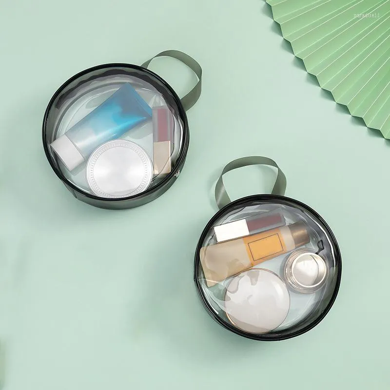 Cosmetic Bags Mini Round Bag Transparent PVC Portable Storage Small Key Coin Zipper Female Makeup