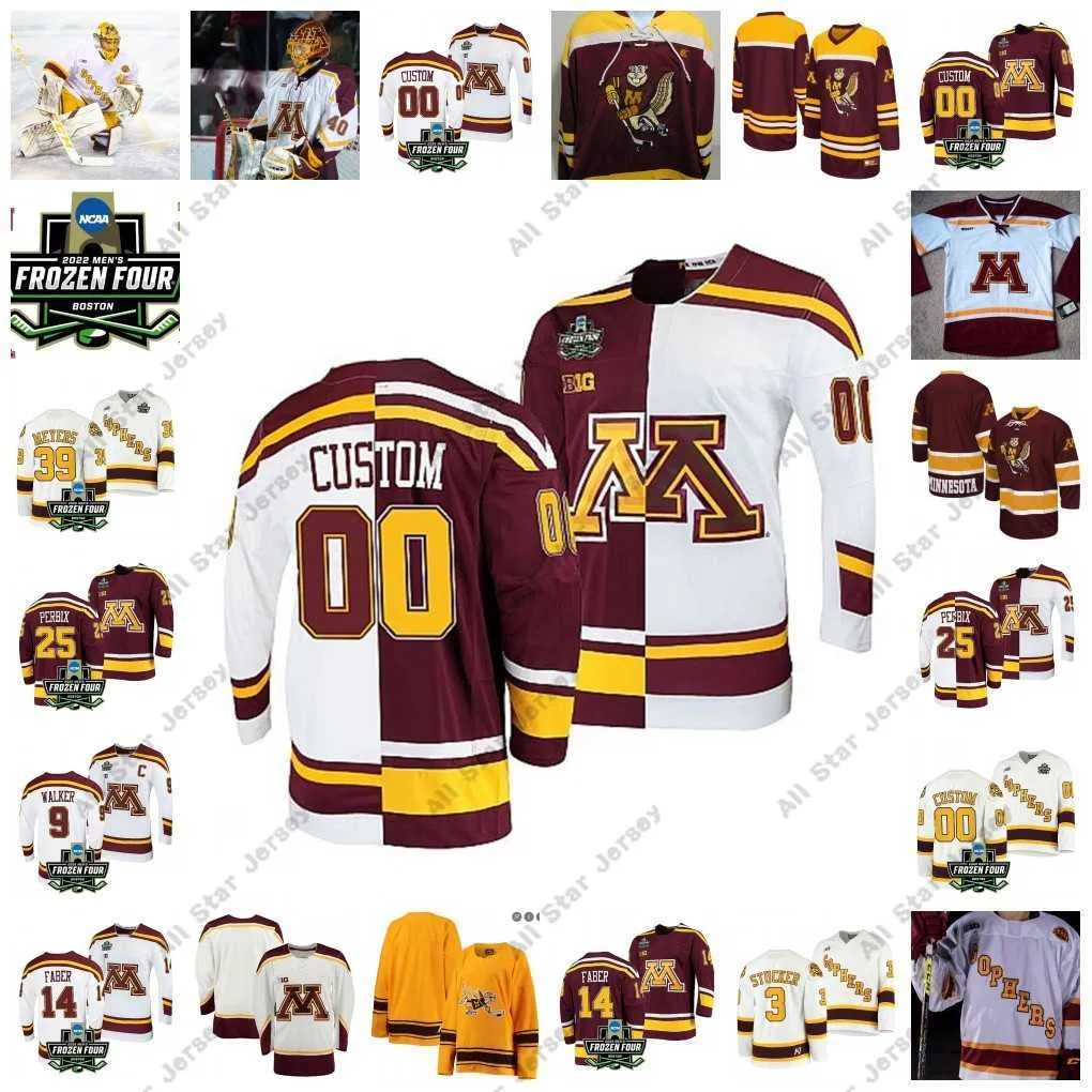 College Hockey draagt ​​2022 Frozen Four Championship Minnesota Golden Gophers gestikt Hockey Jersey Custom 6 Mike Reilly 7 Kyle Rau 21 Kyle Okposo 55 Aaron Ness