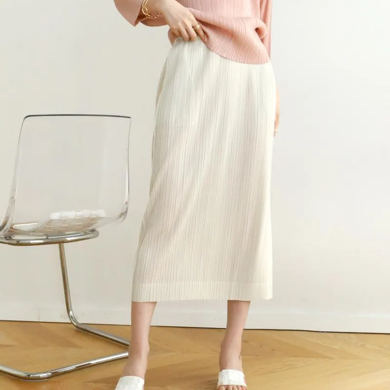 Miyake – jupe longue plissée, taille moyenne, réduction de l'âge, tempérament, fente latérale