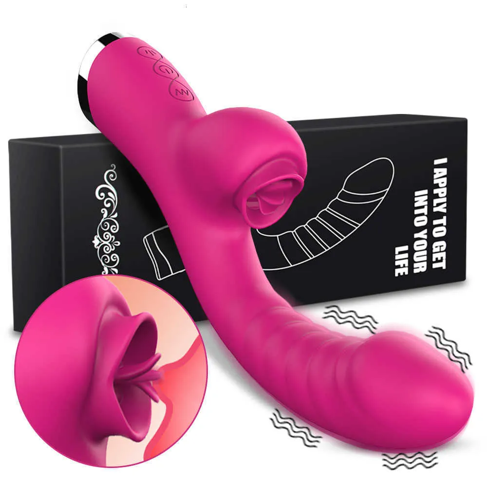 Sex toy vibrator Vibrator For Women Clitoris 2 In 1 Tongue Licking Stimulator G-Spot Powerful Vibro Dildo Wand Female Clit Sucker Adults Toys