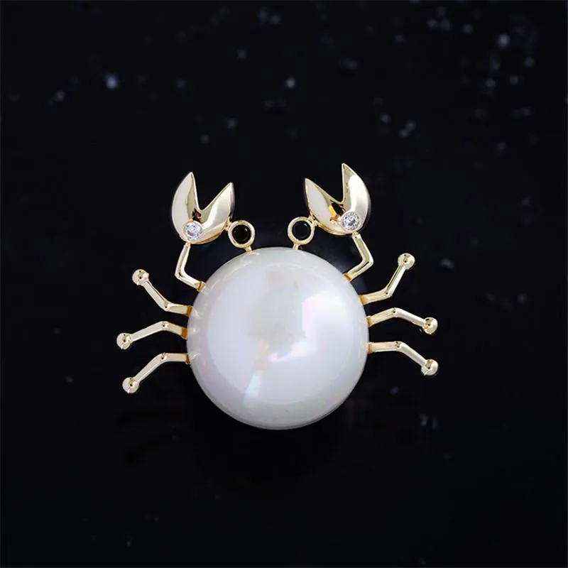 Brooches Pins Cute White Simulated Pearl Crab Animal Brooch For Women Suit Shirt Collar Accessories Does Not Damage Clothes Magnet