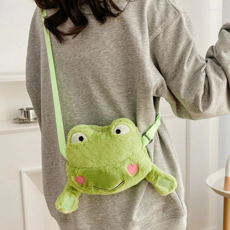 Sacs de soirée belle bandoulière mignon grenouille Messenger sac à bandoulière en peluche doux petit mode fermeture éclair femmes filles voyage sac à main pour l'école Shopper