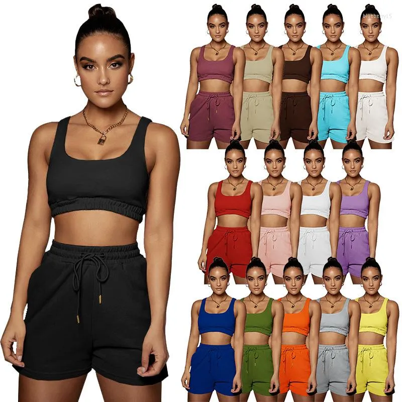 Suits-survêtements pour femmes Summer grande taille Femmes Casual Sportswear Two Piece Sets Sexy Trawstring Croptop and Shorts Matching Set Athleisure 2023