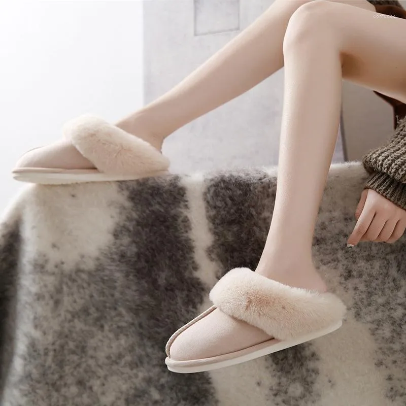 Slippers Ladies Fashion House Warm Skitty Plush Slide Slipper No-Slip On Flats Female Shoes Cozy Home Winter Furry