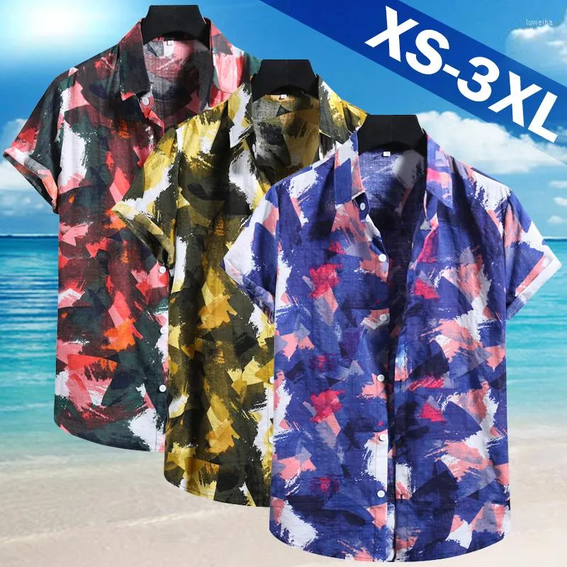 Men's Casual Shirts 2023 Summer Men's Graffiti Print Hawaiian Shirt Fashion Short Sleeve Button Personality Beach