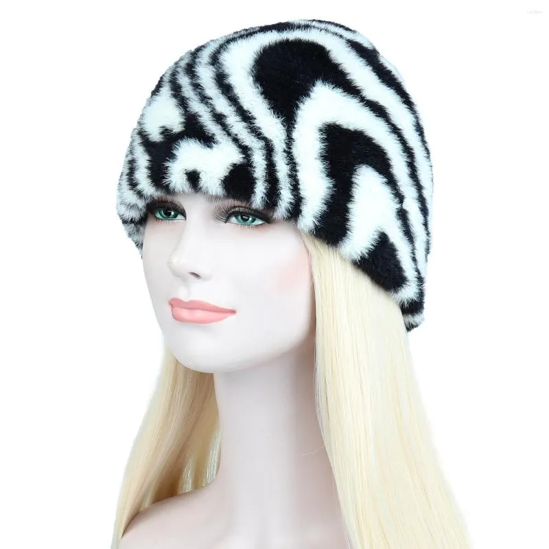 Basker Autumn Winter Hats Kvinnor Knitting Hatt Loose Beanies Warm Ear Protection Man's Caps Zebra Pattern Trending Products