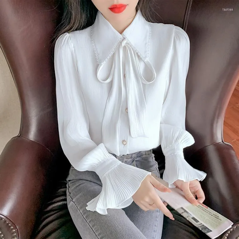Womens Chiffon Blouse With Bow Neck And Flare Sleeves, Elegant Summer Top  From Taotiee, $17.61