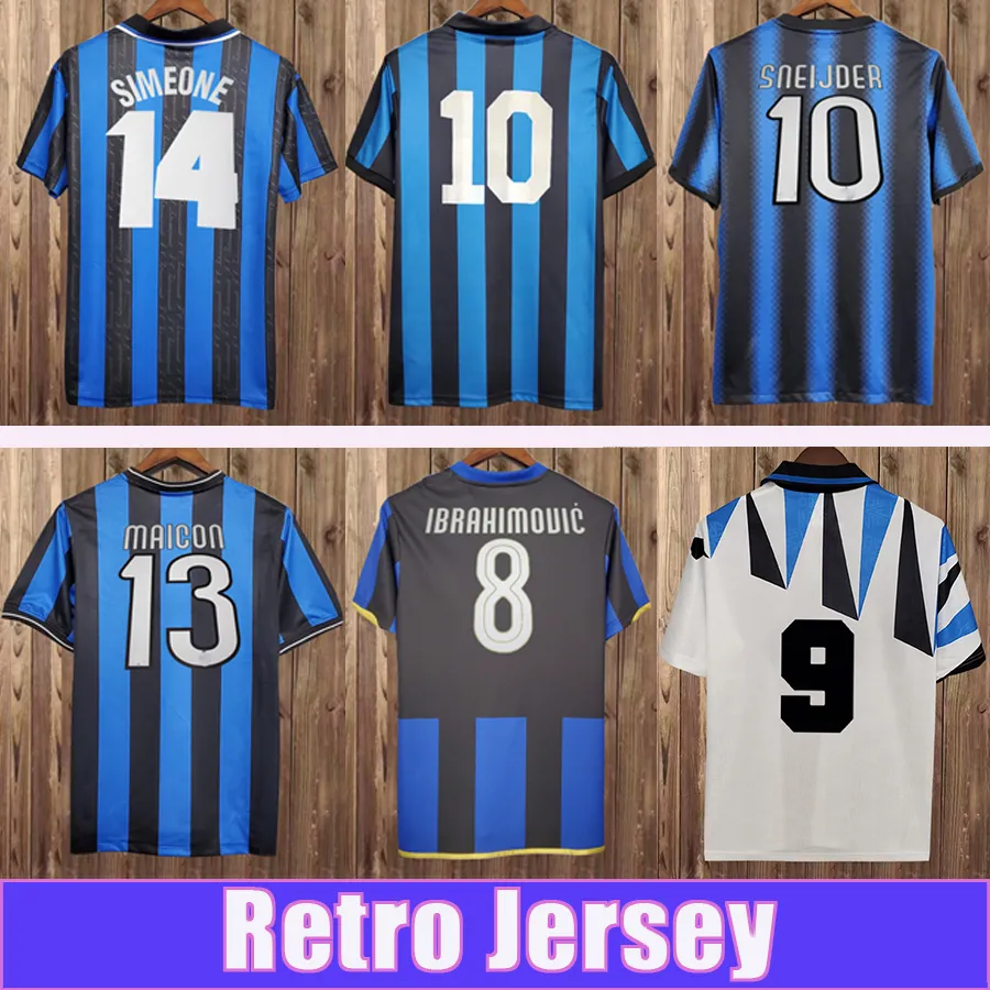 97 98 99 Ibrahimvoic Retro Mens Soccer Jerseys West Zbalotelli Baggio Milito J. Zanetti Sneijder Batistua 04 05ホームアウェイクラシックフットボールシャツ