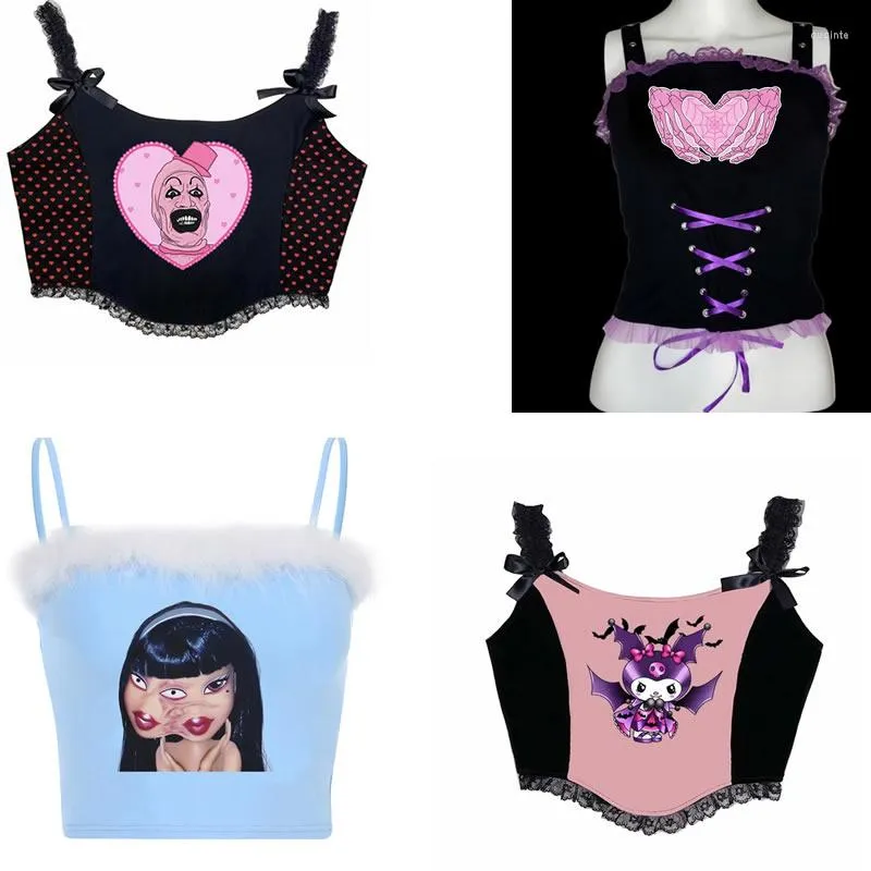 Débardeurs Y2k pour femmes, accessoires, haut court, Bustier à la mode, t-shirt Lolita, débardeur gothique Kawaii