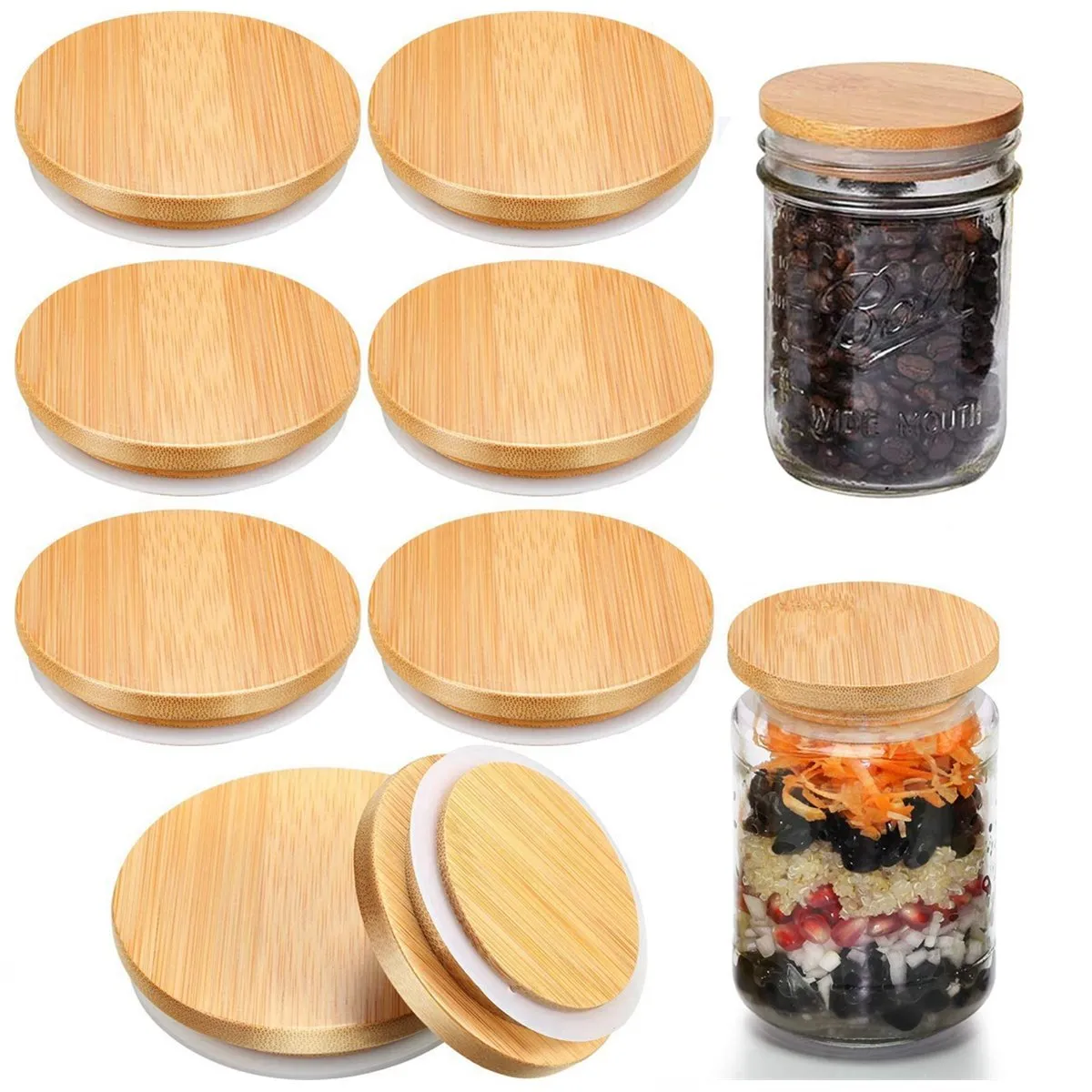 Wooden Mason Jar Lids Reusable Bamboo Mason Canning Lids Compatible with Wide Mouth Mason Jar Canning Jar 70/86mm New