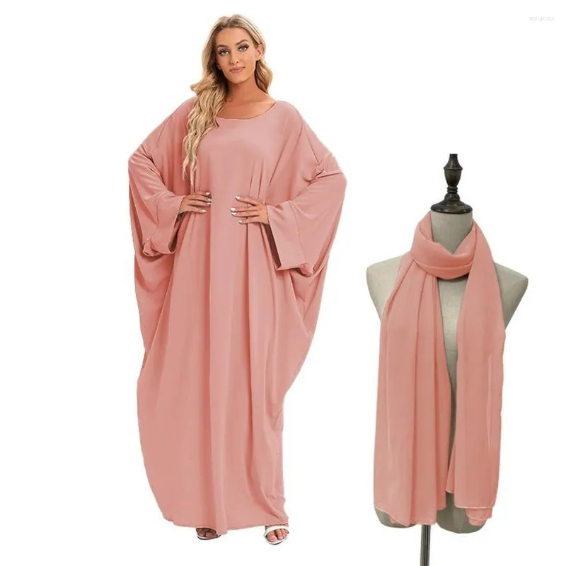 Etniska kläder abaya muslim sätter kvinnor klänning islamisk klädrock femme musulmane kaftan bat ärm vestido caftan marocain hijab abayat