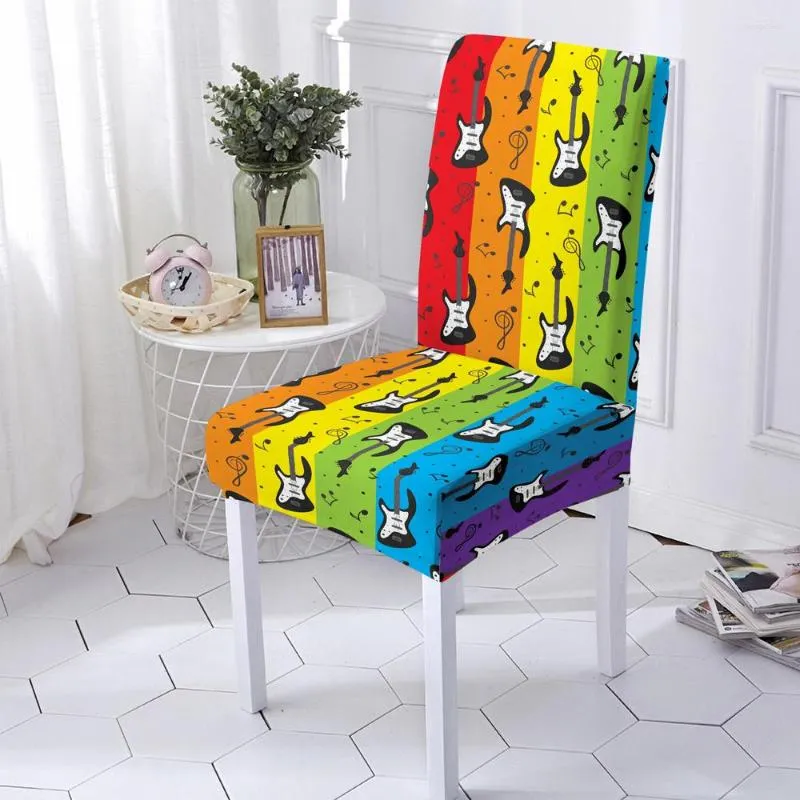 Chair Covers Musical Note Print Seat Cover Guitar Pattern For Banquet Party Polyester Stretch Protector Universal Size