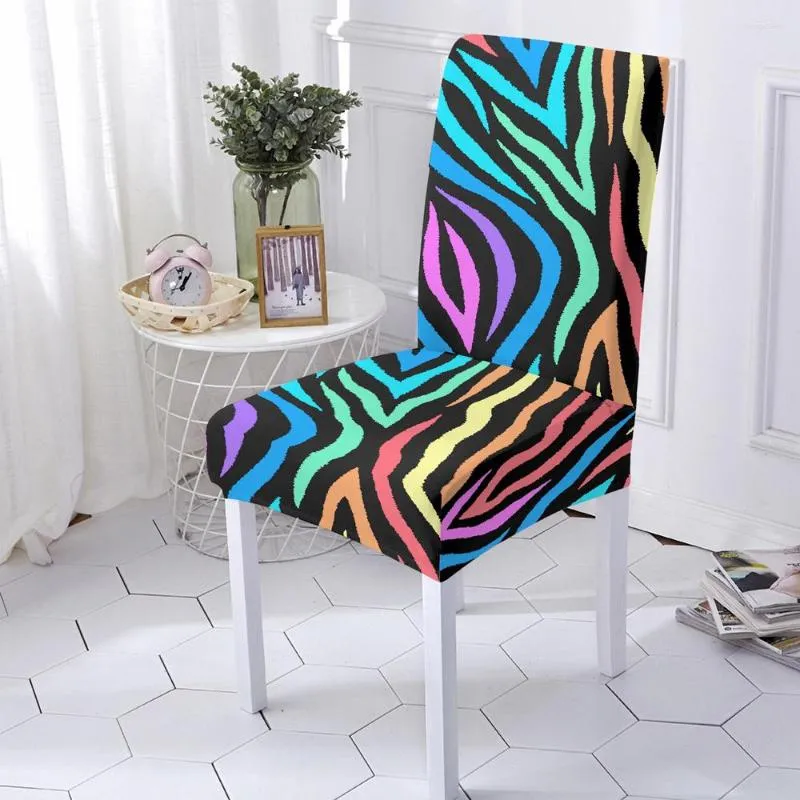 Stoelhoezen luipaard printstoelbedekking kleurrijk elastiek voor eetkamer decor polyester stretch protector meerdere maat