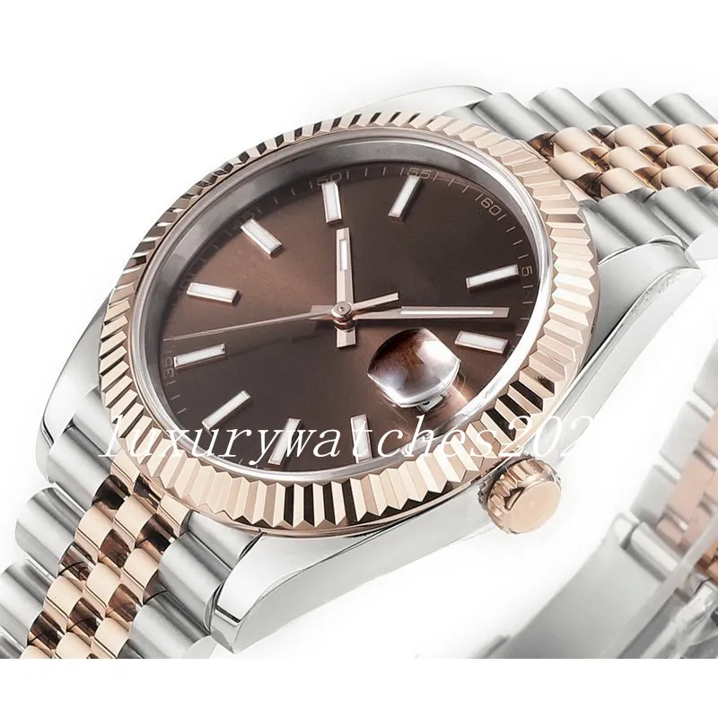 Luxury Mens Watch 41mm Datejust Chocolate Dial Asian 2813 Movement Automatic Mechanical Rose Gold Two Tone Jubilee Strap Sapphire 308s