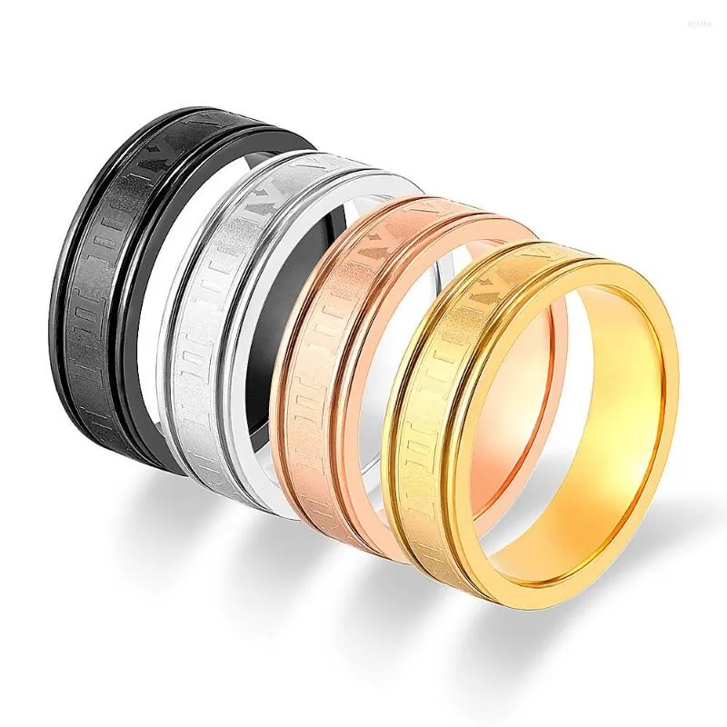 Wedding Rings Fashion Roman Numerals Rose Gold Black Silver Color 6mm Lover Stainless Steel Men Women Party Gift Love Ring