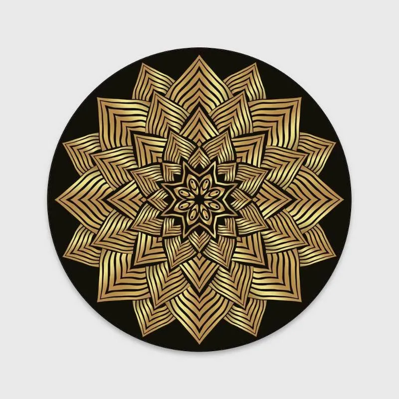 Carpets Home Accessories For Bedroom Ethnic Style Printed Round Carpet Golden Geometric Pattern Living Room Decor Rugs Area Rug