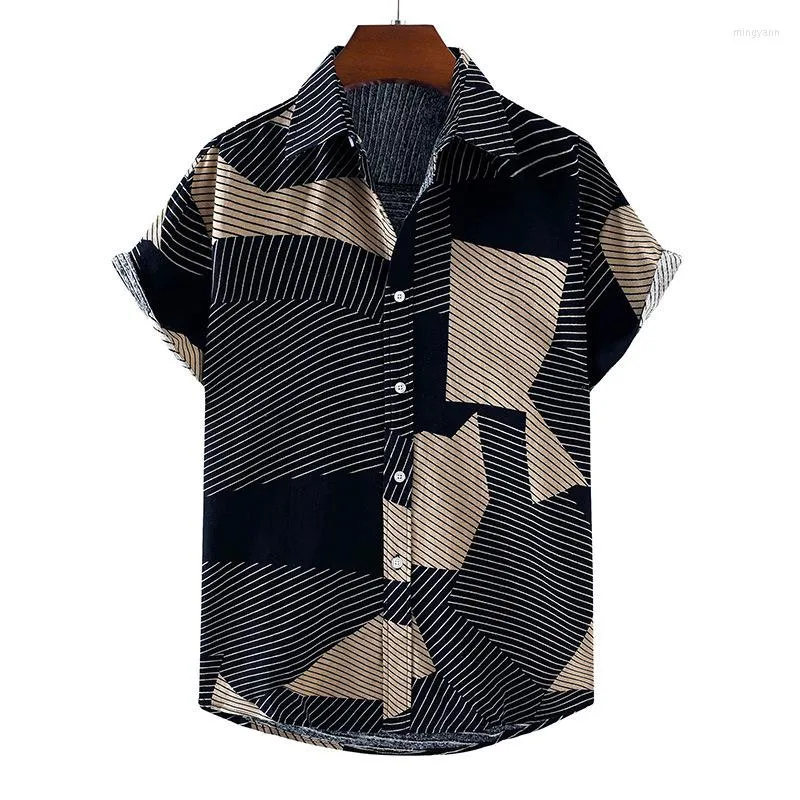 Camicie casual da uomo Mens Beach Cotton Linen Hipster Vintage Striped Button Down Manica corta Camicia hawaiana Aloha Abiti da uomo per le vacanze