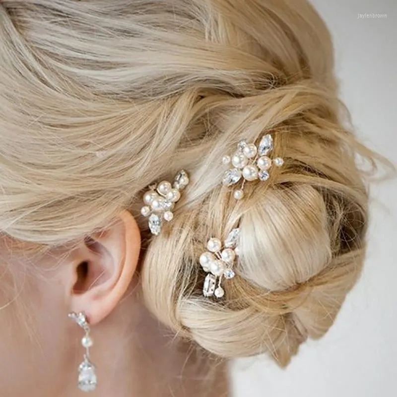 3 pièces couleur argent perle strass cristal accessoires de cheveux de mariée pour les femmes pinces de mariée épingles à fleurs couvre-chef de fête
