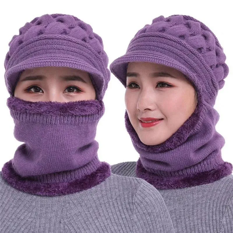 Wide Brim Hats Women Cycling Windproof Hat Warm Middle Aged And Elderly People For Mom Lady Scarf One-Piece Soft Grandma Winter