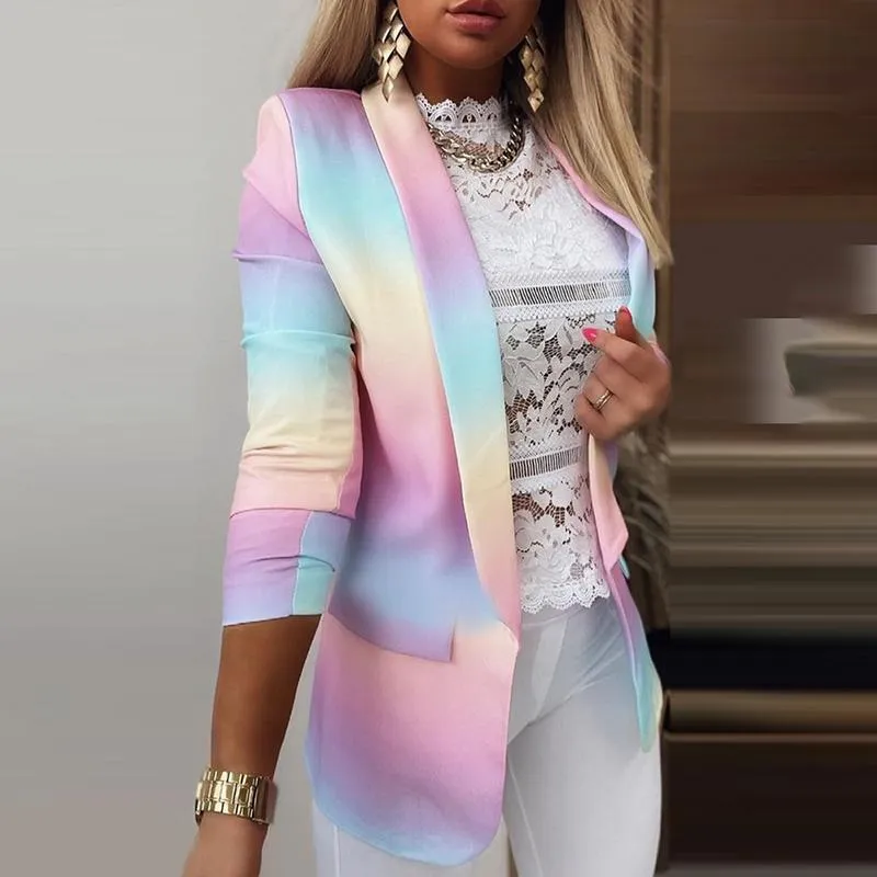 Women's Jackets 2023 Women Elegant Blazer Clothing Workwear Lady ColorBlock Casual Coat Tops