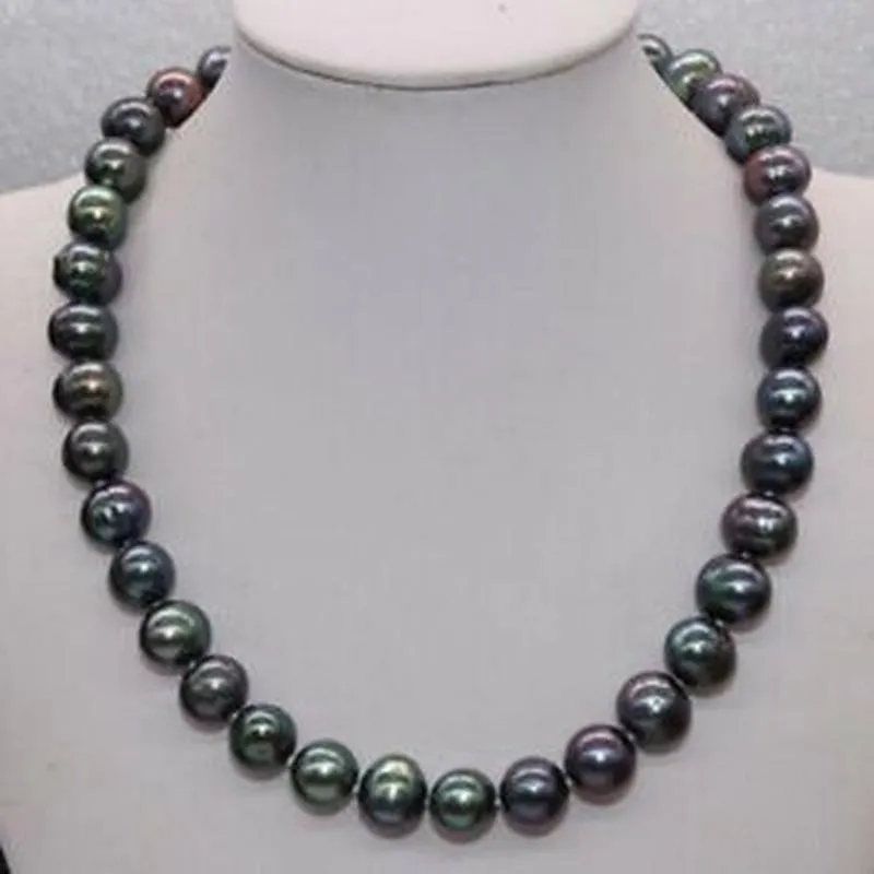 Chaînes Magnifique collier de perles d'eau douce noir paon 9-10 mm 18"