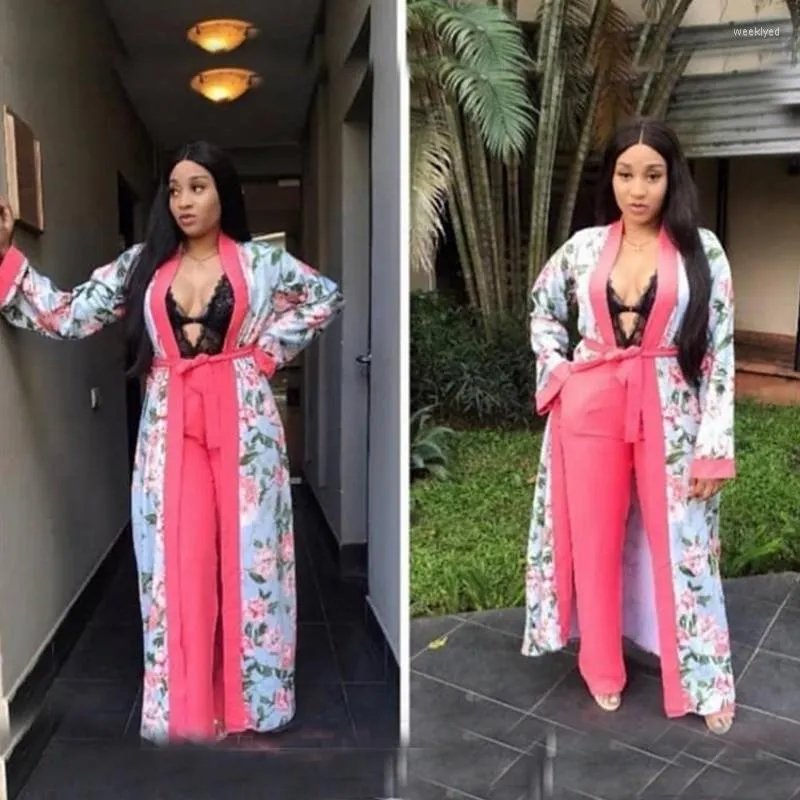 Women's Tracksuits 2023 Spring African Clothing Women Fashion Flowers Print Two Piece Set Long Sleeve Tops Gown And Pants Matching Casual